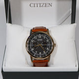 Citizen Eco Drive Multi Function Day & Date Black Dial Brown Leather Strap Watch For Men - AO9003-08E Authentic Buy Shop Now