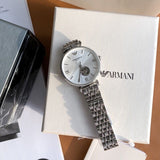 Emporio Armani Gianni T-Bar Automatic Silver Dial Silver Steel Strap Watch For Women - AR60022 Authentic Buy Shop Now