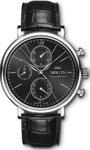 IWC Portofino Chronograph Black Dial Black Leather Strap Watch for Men - IW391008 Authentic Buy Shop Now