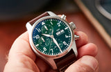 IWC Pilot's Watch Chronograph Edition Racing Green 43mm Green Dial Brown Leather Strap Watch for Men - IW377726 Authentic Buy Shop Now