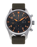 IWC Pilot's Watch Chronograph Black Dial Olive Green Calfskin Strap Watch for Men - IW377730 Authentic Buy Shop Now