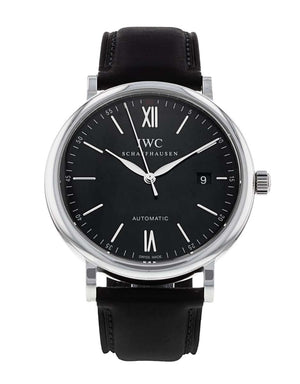 IWC Portofino Automatic Black Dial Black Leather Strap Watch for Men - IW356502 Authentic Buy Shop Now