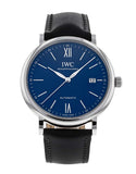 IWC Portofino '150 Years Edition' Automatic Blue Dial Black Leather Strap Watch for Men - IW356518 Authentic Buy Shop Now