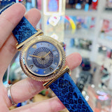 Versace V-Motif Vintage Logo Diamonds Blue Dial Blue Leather Strap Watch for Women - VERE01018 Authentic Buy Shop Now
