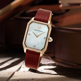 Emporio Armani Gianni T Bar Two-Hand Mother of Pearl Dial Red Leather Strap Watch For Women - AR11467 Authentic Buy Shop Now