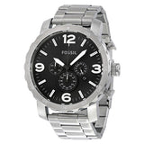 Fossil Nate Chronograph Black Dial Silver Steel Strap Watch for Men - JR1353 Authentic Buy Shop Now