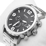 Fossil Nate Chronograph Black Dial Silver Steel Strap Watch for Men - JR1353 Authentic Buy Shop Now