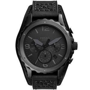 Fossil Nate Chronograph Black Dial Black Leather Strap Watch for Men - JR1510 Authentic Buy Shop Now