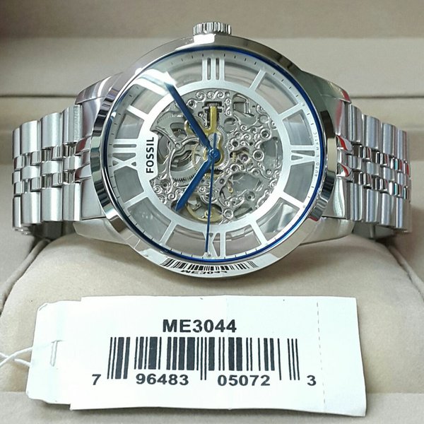 Fossil Townsman Automatic Skeleton Silver Dial Silver Steel Strap Watch for Men - ME3044 Authentic Buy Shop Now