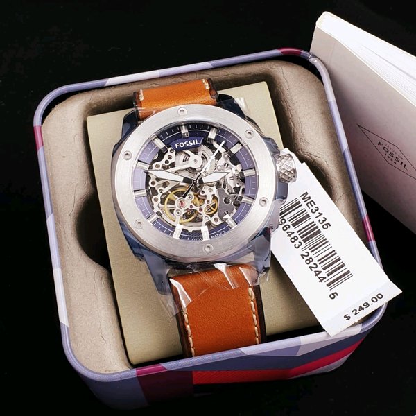 Fossil Modern Machine Automatic Skeleton Silver Dial Brown Leather Strap Watch for Men - ME3135 Authentic Buy Shop Now