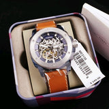 Fossil Modern Machine Automatic Skeleton Silver Dial Brown Leather Strap Watch for Men - ME3135 Authentic Buy Shop Now