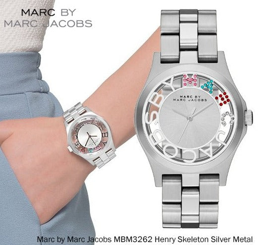 Marc Jacobs Henry Skeleton Silver Dial Silver Steel Strap Watch for Women - MBM3262 Authentic Buy Shop Now