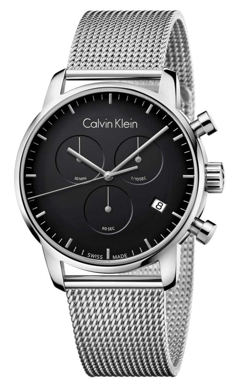 Calvin Klein City Chronograph Black Dial Silver Mesh Bracelet Watch for Men - K2G27121 Authentic Buy Shop Now