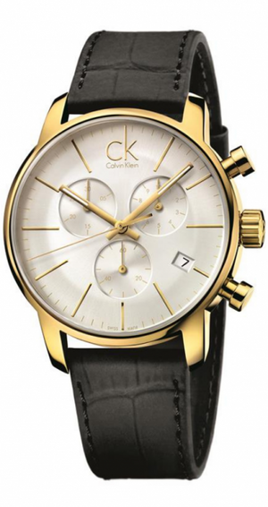 Calvin Klein City Chronograph Silver Dial Black Leather Strap Watch for Men - K2G275C6 Authentic Buy Shop Now