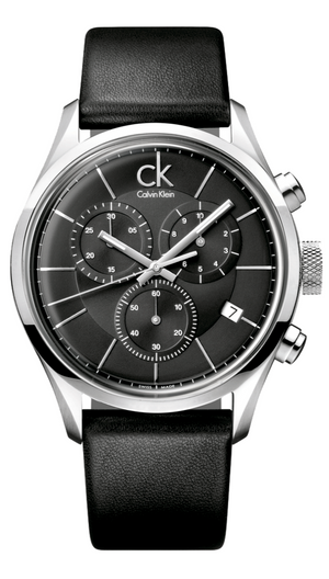 Calvin Klein Masculine Chronograph Black Dial Black Leather Strap Watch for Men - K2H27102 Authentic Buy Shop Now