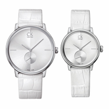 Calvin Klein Accent Silver Dial White Leather Strap Watch for Women - K2Y211K6 Authentic Buy Shop Now