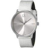 Calvin Klein Accent Silver Dial White Leather Strap Watch for Women - K2Y2X1K6 Authentic Buy Shop Now