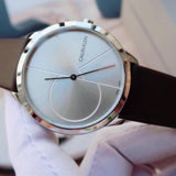 Calvin Klein Minimal Silver Dial Brown Leather Strap Watch for Men - K3M211G6 Authentic Buy Shop Now