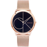 Calvin Klein Minimal Black Dial Rose Gold Mesh Bracelet Watch for Men - K3M21621 Authentic Buy Shop Now