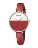Calvin Klein Rise Yellow Red Dial Red Leather Strap Watch for Women - K7A231UP Authentic Buy Shop Now