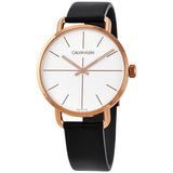 Calvin Klein Even White Dial Black Leather Strap Watch for Women - K7B216C6 Authentic Buy Shop Now