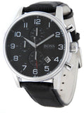 Hugo Boss Aeroliner Chronograph Black Dial Black Leather Strap Watch For Men - 1512448 Authentic Buy Shop Now