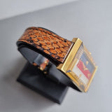 Gucci G-Frame Mother of Pearl Dial Brown Leather Snakeskin Strap Watch For Women - YA147402