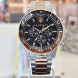 Maserati SFIDA Chronograph Black Dial Two Tone Steel Strap Watch For Men - R8873640009 Authentic Buy Shop Now
