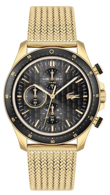 Lacoste Neoheritage Chronograph Black Dial Gold Mesh Strap Watch for Men - 2011254 Authentic Buy Shop Now