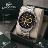 Lacoste Boston Chronograph Black Dial Silver Steel Strap Watch for Men - 2011272 Authentic Buy Shop Now