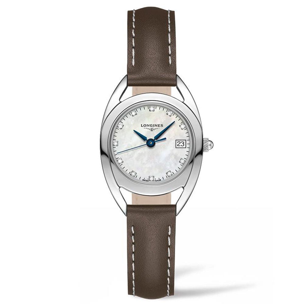 Longines Equestrian Mother of Pearl Dial Brown Leather Strap Watch for Women - L6.136.0.87.2 Authentic Buy Shop Now