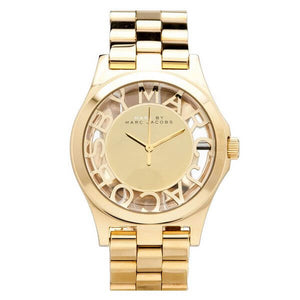 Marc Jacobs Henry Transparent Gold Dial Gold Steel Strap Watch for Women - MBM3206 Authentic Buy Shop Now