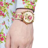 Gucci G Timeless Floral Gold Dial White Leather Strap Watch For Women - YA1264084 Authentic Buy Shop Now