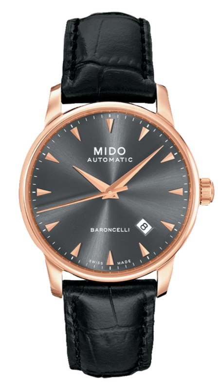 Mido Baroncelli III Automatic Grey Dial Black Leather Strap Watch For Men - M8600.3.13.4 Authentic Buy Shop Now