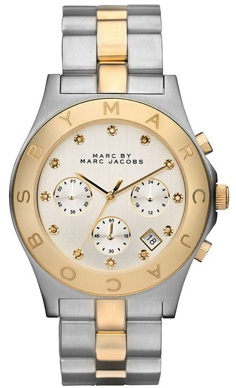 Marc Jacobs Blade Chronograph Silver Dial Two Tone Steel Strap Watch for Women - MBM3177 Authentic Buy Shop Now