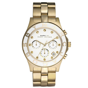 Marc Jacobs Blade Chronograph White Dial Gold Steel Strap Watch for Women - MBM3081 Authentic Buy Shop Now