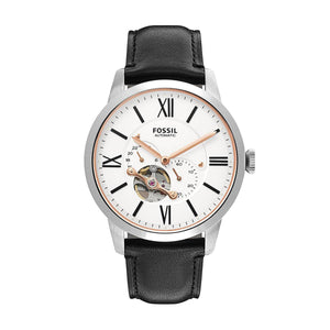 Fossil Townsman Automatic White Dial Black Leather Strap Watch for Men - ME3104 Authentic Buy Shop Now