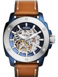 Fossil Modern Machine Automatic Skeleton Silver Dial Brown Leather Strap Watch for Men - ME3135 Authentic Buy Shop Now
