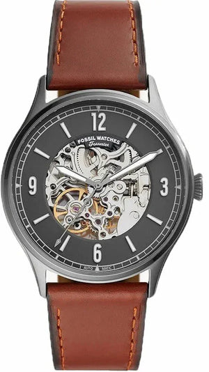 Fossil Forrester Automatic Skeleton Grey Dial Brown Leather Strap Watch for Men - ME3178 Authentic Buy Shop Now