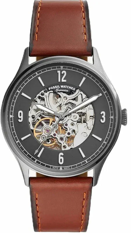 Fossil Forrester Automatic Skeleton Grey Dial Brown Leather Strap Watch for Men - ME3178 Authentic Buy Shop Now