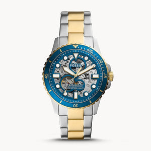 Fossil FB-01 Automatic Skeleton Blue Dial Two Tone Steel Strap Watch for Men - ME3191 Authentic Buy Shop Now
