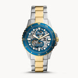 Fossil FB-01 Automatic Skeleton Blue Dial Two Tone Steel Strap Watch for Men - ME3191 Authentic Buy Shop Now