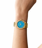 Michael Kors Lennox Analog Blue Dial Gold Steel Strap Watch for Women - MK7460 Authentic Buy Shop Now