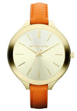 Michael Kors Runway Quartz Gold Dial Orange Leather Strap Watch For Women - MK2275 Authentic Buy Shop Now