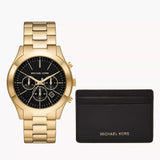 Michael Kors Slim Runway Chronograph Black Dial Gold Steel Strap Watch For Men - MK1076 Authentic Buy Shop Now