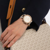 Michael Kors Parker Chronograph White Dial Two Tone Leather Strap Watch For Women - MK6950 Authentic Buy Shop Now
