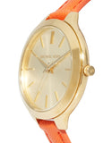 Michael Kors Runway Quartz Gold Dial Orange Leather Strap Watch For Women - MK2275 Authentic Buy Shop Now