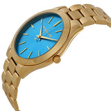 Michael Kors Slim Runway Blue Dial Gold Steel Strap Watch for Women - MK3265 Authentic Buy Shop Now