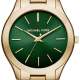 Michael Kors Slim Runway Green Dial Gold Steel Strap Watch for Women - MK3435 Authentic Buy Shop Now
