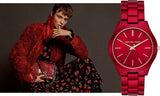 Michael Kors Slim Runway Red Dial Red Steel Strap Watch For Women - MK3895 Authentic Buy Shop Now